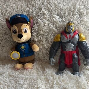 Paw Patrol Brown and Blue Plush Dog with Gray and Red Gorilla Figure
